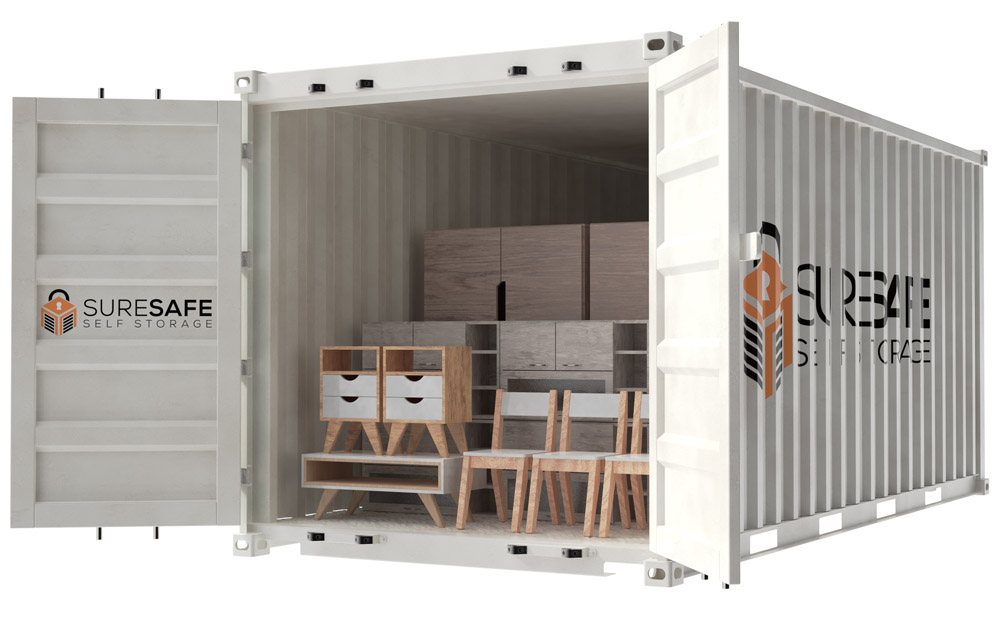 A white storage albury with furniture inside